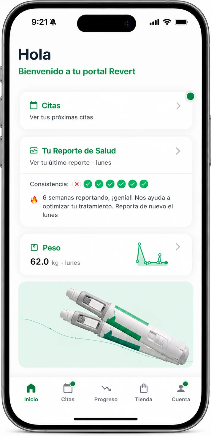 Pantalla de recordatorios de la app Revert